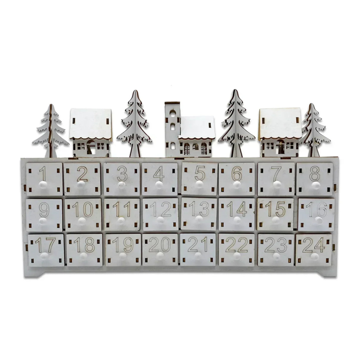Wooden Advent Calendar – 24 Compartments with Warm LED Light and Christmas Ambience