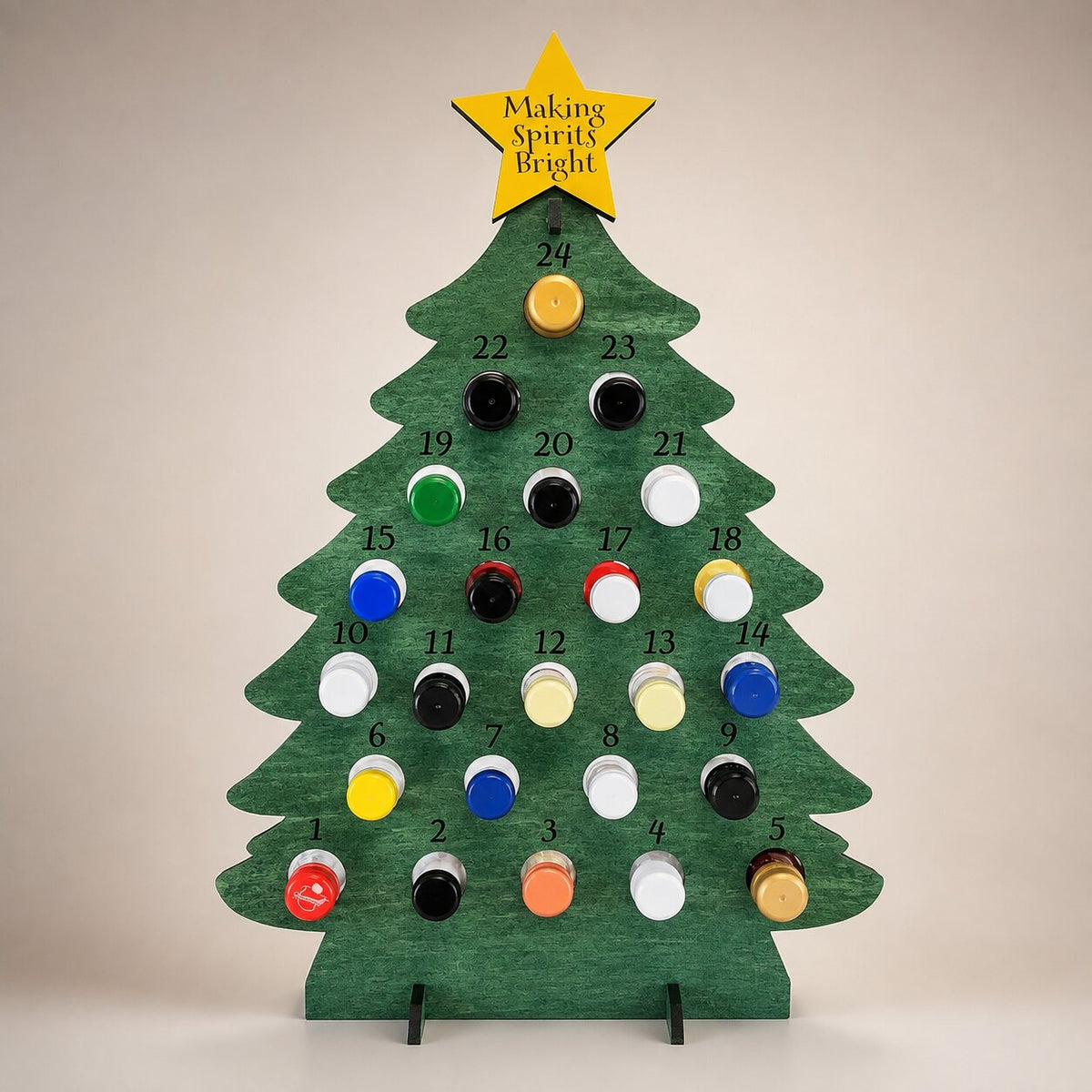 Wooden Christmas Tree Bottle Advent Calendar with 24 Compartments